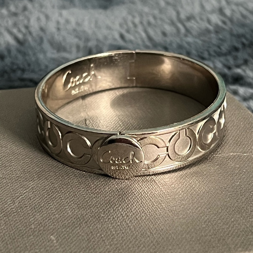 Coach Silver Toned Hinged Bangle Bracelet